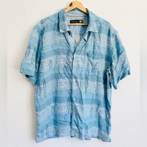 Quicksilver waterman blue waves Hawaiian surfer  shirt XL